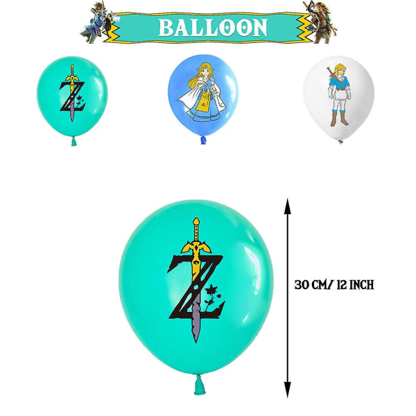 The Legend of Zelda Speltema set för födelsedagsfest för barn, inklusive banderoll, ballonger, tårtcupcakes, festtillbehör