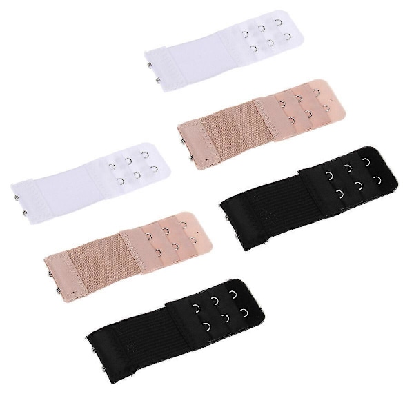 6 st Kvinnor Bekväma BH Förlängare Elastisk Förlängningsspänne BH Förlängd Rem (2 Krokar, Svart, Aprikos, Vit)