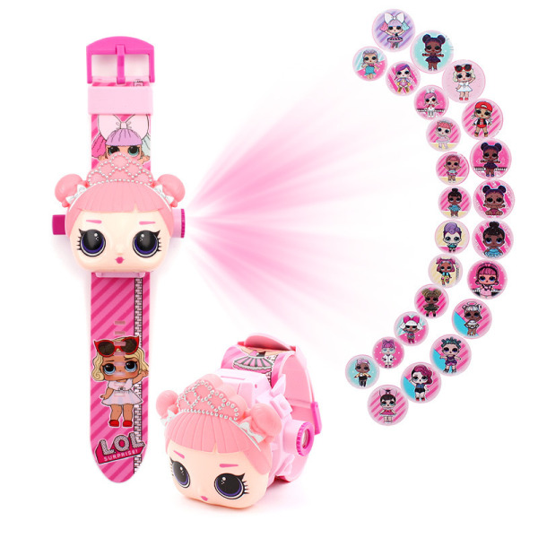 Surprise Doll Clock Projection Watch med projektorfunksjon Cartoon Flip Toy Watch – 24 lysbildespill