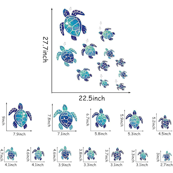 12 kpl Kilpikonnan seinätarroja, vedenkestäviä kylpyhuoneen seinätarroja, vedenalaisen meren seinätarroja, kilpikonnan tarroja kotiin, toimistoon, olohuoneeseen
