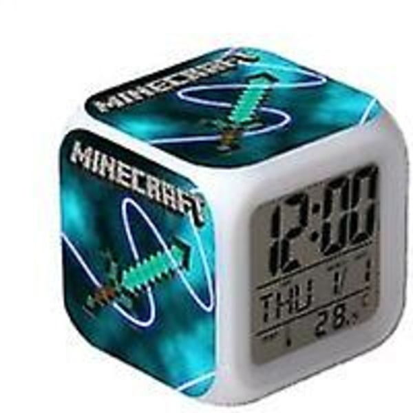 Minecraft Färgglad LED Väckarklocka Färgskiftande Tecknad Klocka Student Tyst Nattlampa Julklapp Födelsedagspresent 01