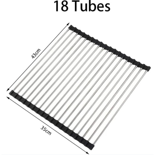 Diskställ i rostfritt stål för diskho Fällbar diskställ Praktisk diskavrinning-43*35cm, Svart, 1st
