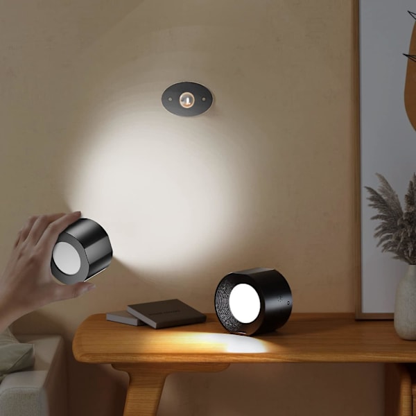 Vegglampe med oppladbar trinnløs dimming og 3 fargetemperaturjustering 360 magnetisk rotasjon Støtte berøring og fjernkontroll