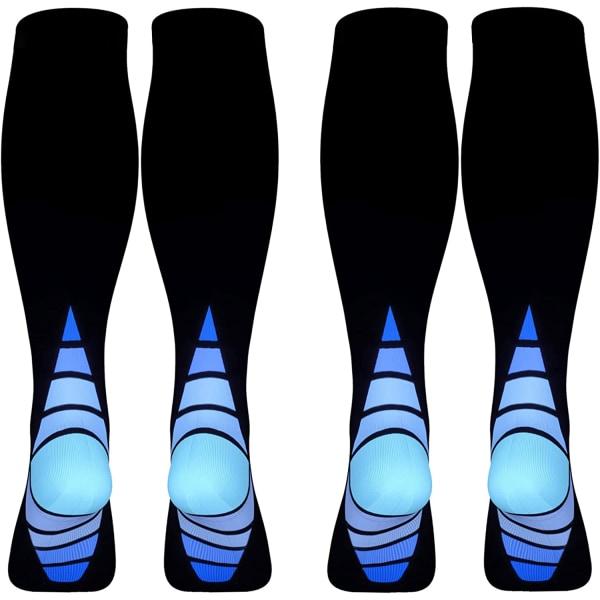 2 paria kompressiosukkia/sukkahousuja, S/M (naisten 4-6,5 / miesten 4-8) 2 paria samanlaisia, sininen