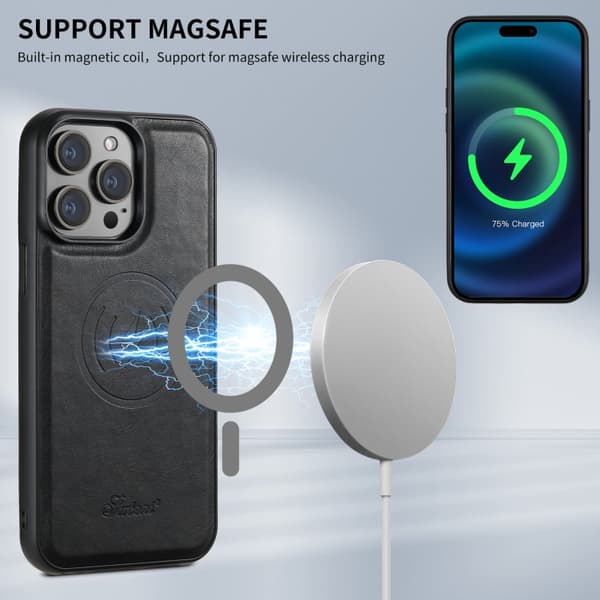 Faux lædercover med MagSafe kortholder til iPhone 16 Pro - Sort