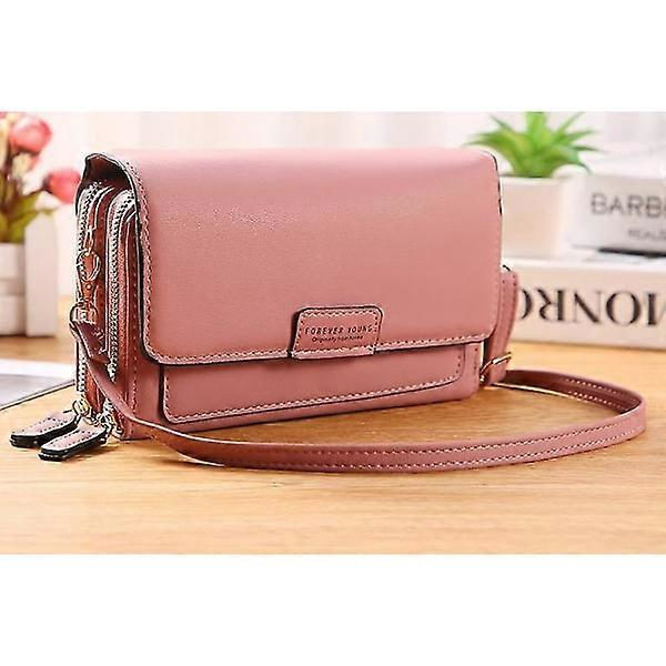 Läder Designer Axelväska Dam Ny Solid Kvinna Messenger Liten Väska Dam Plånbok Handväska (Rosa)