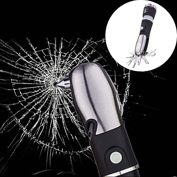 LED Ficklampa Spotlight med Hammare Multiverktyg för Nödläger