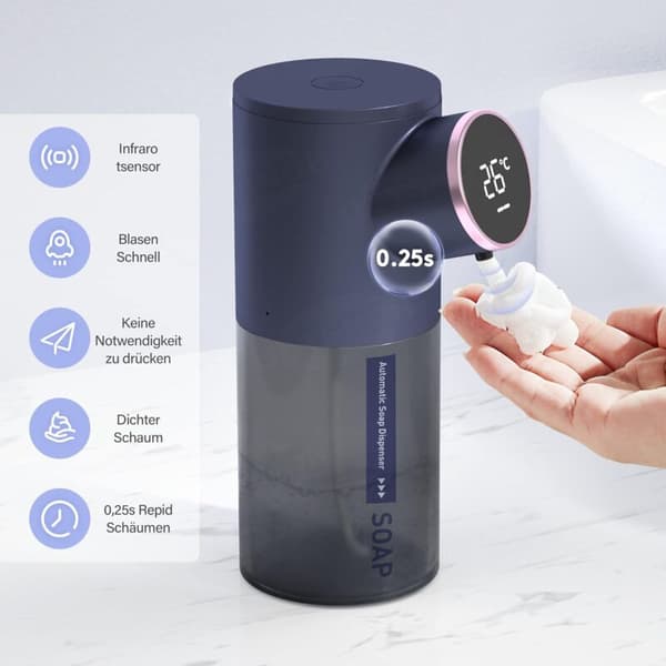 Automatisk såpedispenser, 320 ml skumsåpedispenser med USB oppladbart batteri, IPX4 vanntett berøringsfri såpedispenser med infrarød sensor, sett