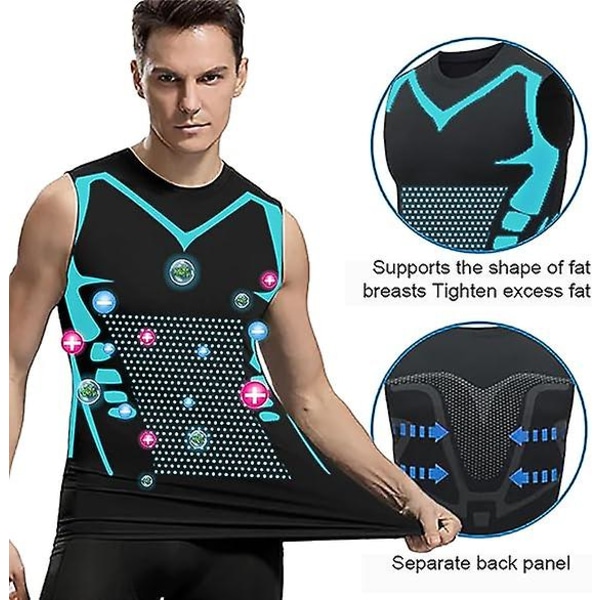 Ionic Shaping Vest, Body Shaper for menn, 2023 ny versjon Ionic Shaping Vest for menn, komfortabelt pustende issilkestoff Black L