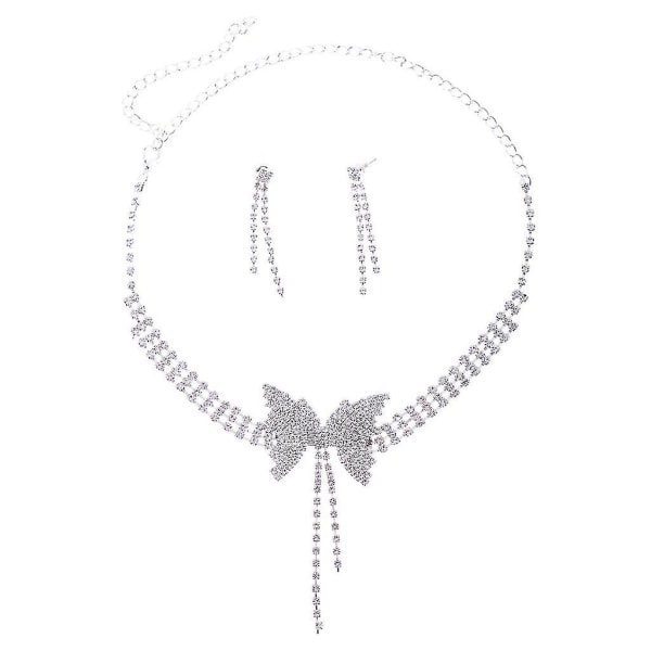 Chic Crystal Bröllop smycken Set Butterfly Bride Statement Halsband örhängen