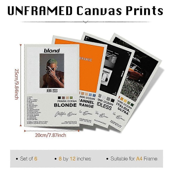 4 st Frank Ocean Album Poster Nostalgia, Ultra Channel Orange Endless Blonde Prints Album Cover Väggkonst Dekorationer Presenter För Frank Fans Musikälskare
