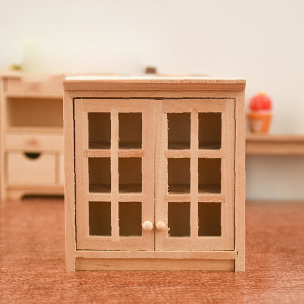 Maalaamaton nukkekodin miniatyyrikalusteet Nukkekodin sisustuskoriste Näyttelykaappi keittiöön