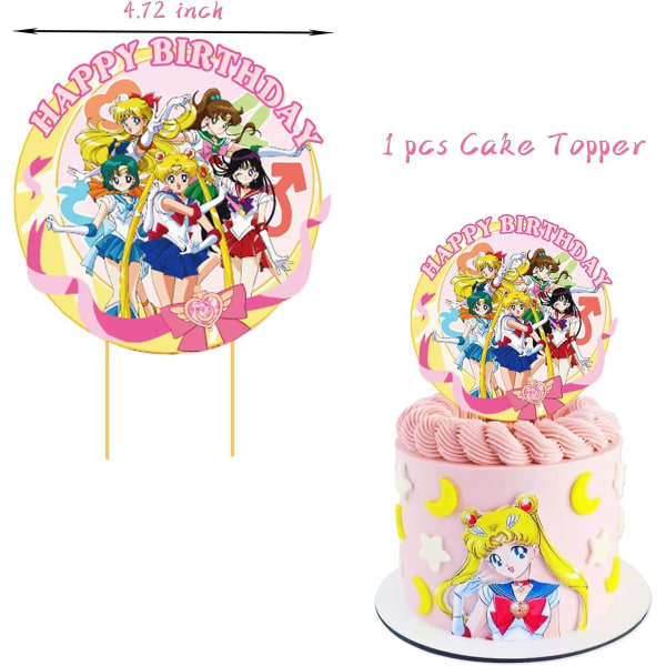 Sailor Girls Moon Party -tarvikesarjat Happy Birthday -bannerilla, lateksiilmapallo, kakunpäälliset, kuppikakkupäälliset, anime-sarjakuvatyttöjen teemajuhlat Kille
