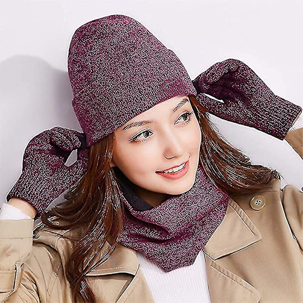 1 Set/ 3 st Wintermössa Halsduk Vantar Set för Män och Kvinnor, Beanie Vantar Halsvärmare Set med Varm Stickad Fleecefodrad
