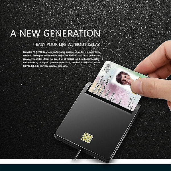ROCKETEK SCR1 USB 2.0 Smart CAC-kortläsare ID SIM Bank-kort Adapter