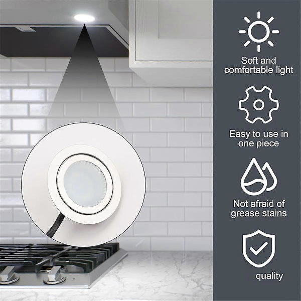 12V DC 2W Köksfläktslampor med EL-kontakt hane, 2-pack Hål Garderob Spis LED-lampa Infälld, Kökslampa