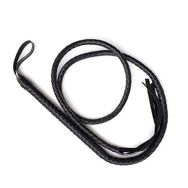 1,9 m Bullwhip Läder och Mocka Flätade Svansar Hästpiskar (svart)-E