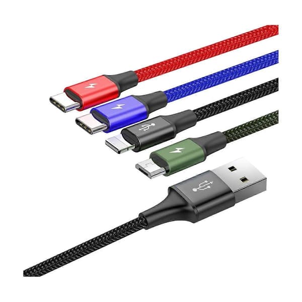 4-in-1 Lightning/2 USB-C/Micro-USB - USB-A -kaapeli pikalatauksella 3.5A 1.2m, musta