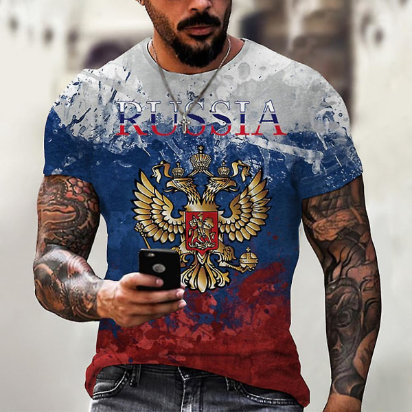 Russisk flag print T-shirt med korte ærmer til mænd DT-3105 M