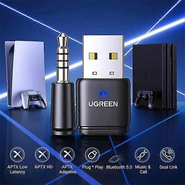 UGREEN 15765 USB Bluetooth 5.3 Adapter Aptx HD Lydsender med 3.5mm Mikrofon