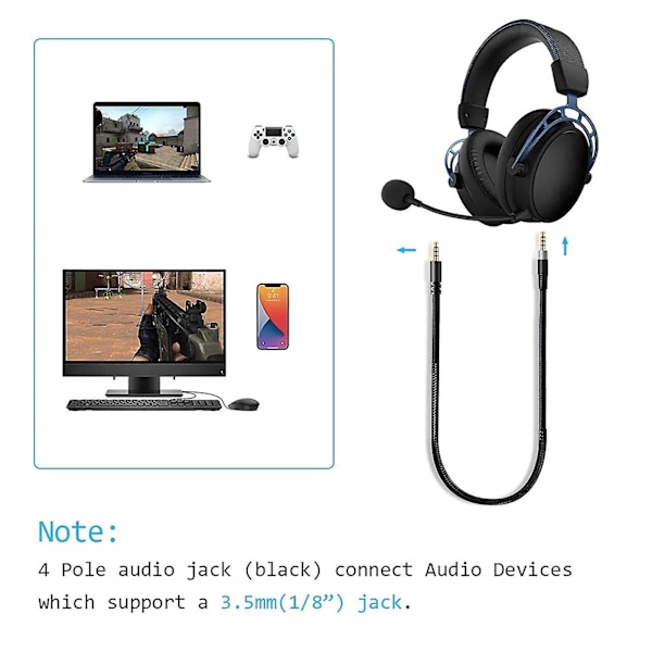 För HyperX Cloud för Alpha Gaming Hörlurskabel Nylonflätad Ersättningskabel