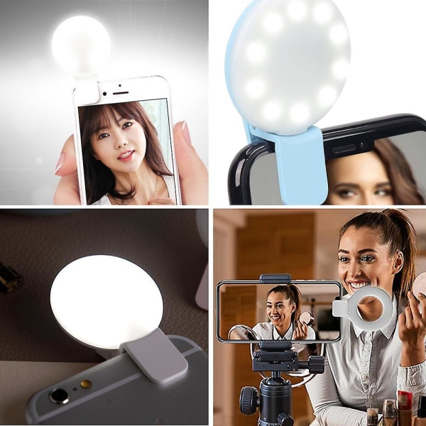 Selfie lys til telefon Iphone bærbar computer, mini klip på og bærbart lys til fotografering, makeup, youtube, tiktok