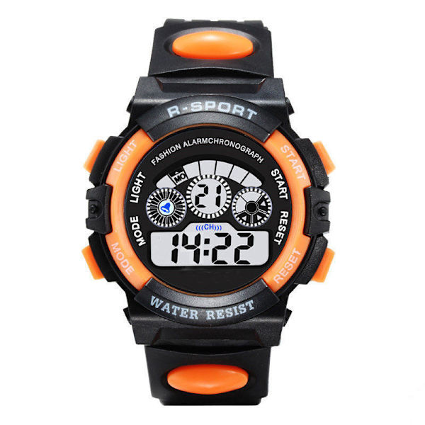 Barnklocka Digital Svart Klocka med LED-belysning Klocka Orange