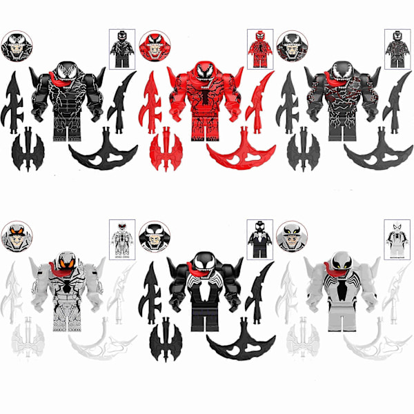 6 st Superhjälte Actionfigurer Byggklossar Set Venom Minifigurer Byggleksaker för Barn