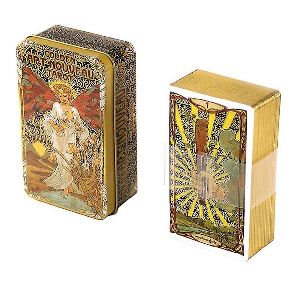 Tinnboks Golden Art Tarotkort Spådom Divinasjon Deck Party Brettspill W/manual puslespill, partyspill