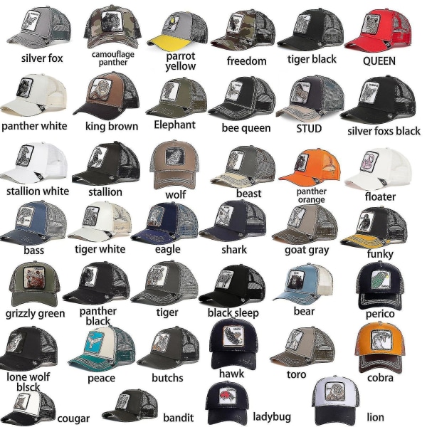 Jinzhaolai Farm Animal Trucker Baseball Cap Hat Mesh Style Men Women Hip Hop Bros, säädettävä Baseball Hat Silver Fox