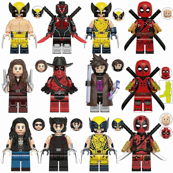 12 PCS Collectible Superhero Deadpool Minifigures Wolverine Gambit Action Figures Building Blocks Toys