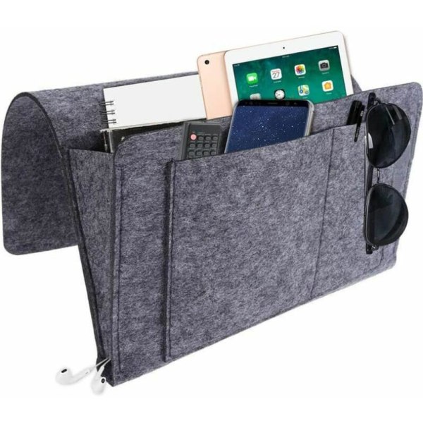 Bedside Organizer Sofa Armrest Organizer Remote Control Canape Empty Pocket Bed Bag, Dark Gray