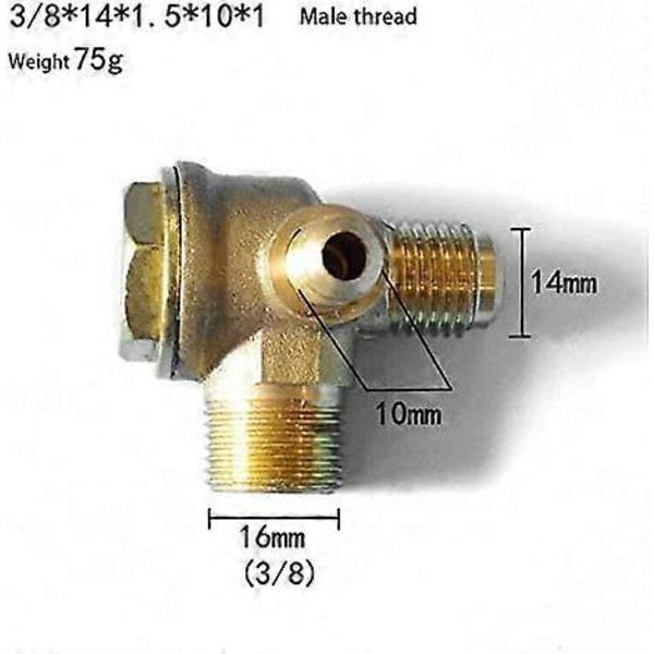 3-vägs backventil för direktluftkompressor (hane, 3/8 X 14 mm X 0,3)