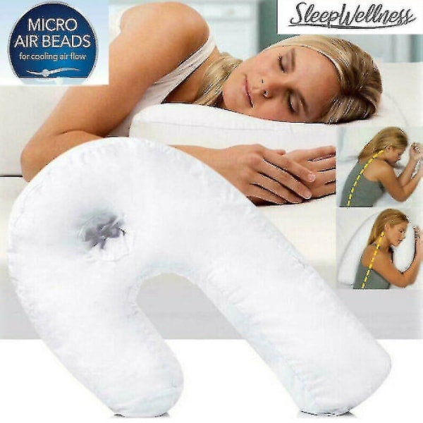 U-formet side-sleeper-pro luft nakke- og ryggpute hvit terapeutisk fast pute