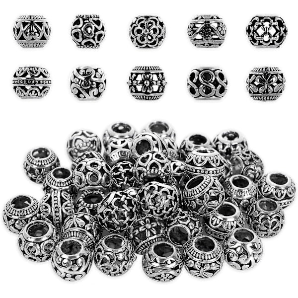 Pack of 60 Spacer Beads Metal Beads Large Hole Spacer Beads Spacer Beads Metal Beads Beads for Threading Beads for Bracelets DIY Jewellery Making Neck