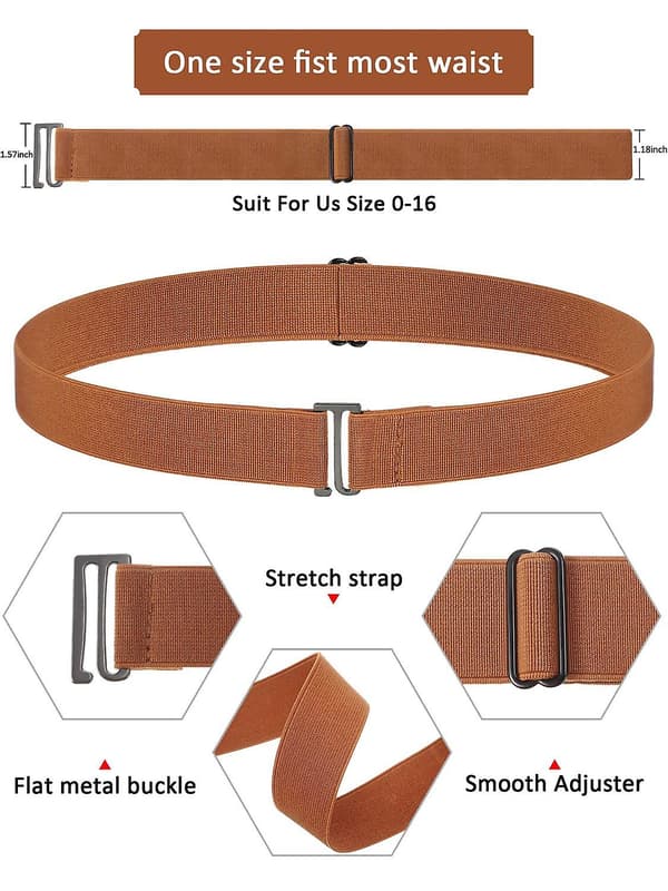 4 stk usynlige belter for damer, elastiske belter med flat spenne og elastisk strikk