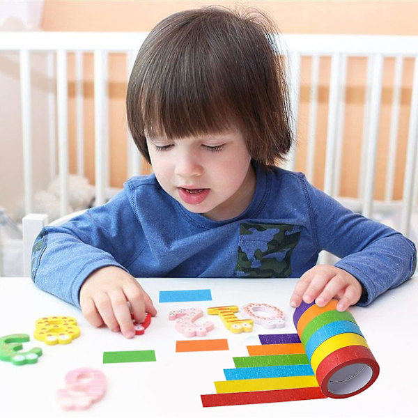 8-pack Färgad Maskeringstejp, Färgad Målartejp för Konst och Hantverk, Regnbågsfärgad Tejprullar, Barnkonstmaterial, Perfekt för Hantverk, Märkning, DIY