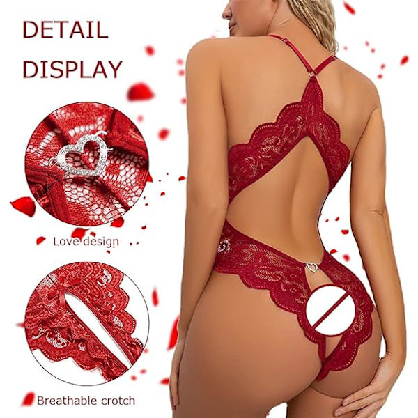Kvinnors sexiga one piece stygga underkläder djup V-ringad urringad genomskinlig rygglös pyjamas red L