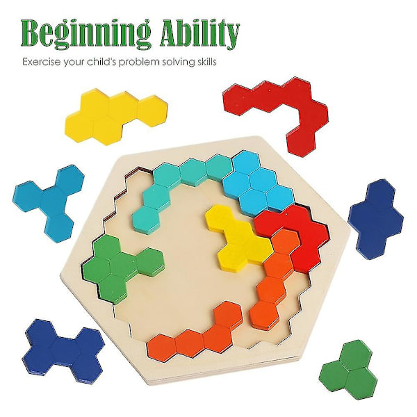 Træ Hexagon Puslespil Form Mønster Blok Tangram Hjerne Teaser Læring Legetøj Geometri Logik Iq Spil Gave