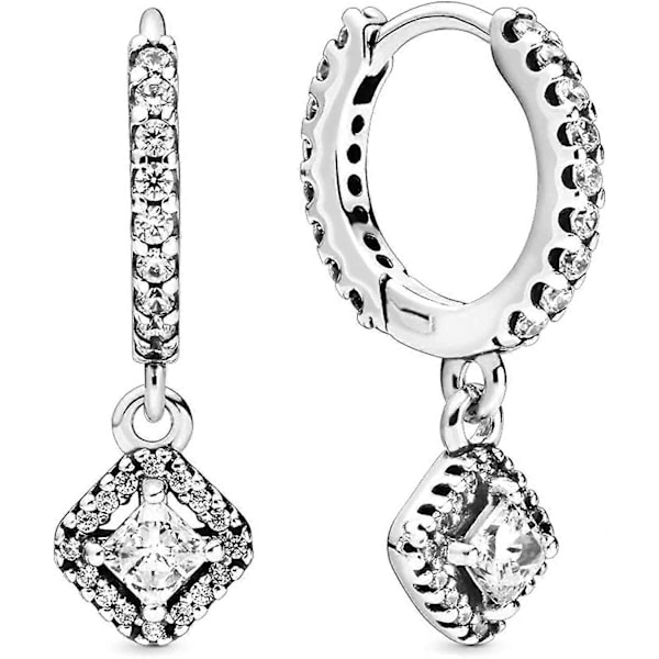 Tidløse Dame Sterling Sølv Firkantede Glitrende Cubic Zirconia Hoop Øredobber