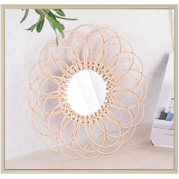 Rattan Innovativ Kunstdekorasjon Rundt Sminke Speil Blomst Klesrom Stue Bad Veggmontert Speil Håndverk