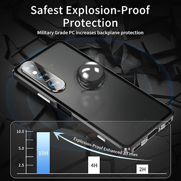 Skyddande Skal för Sony Xperia 1 VI - Klar Härdat Glas + Metall + PC Bakre Magnetiskt Telefonfodral - Svart