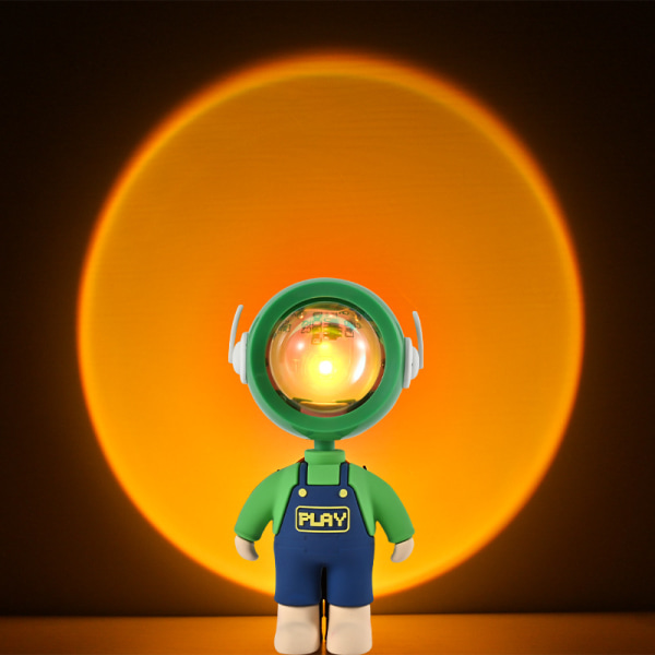 Kannettava auringonlaskuvalo, LED-valo 360 astetta pyörivä vihreä astronautti
