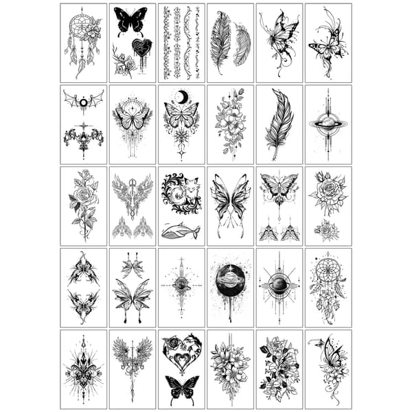 Tillfälliga tatueringar \"Dark Series\" - 30 unika designer
