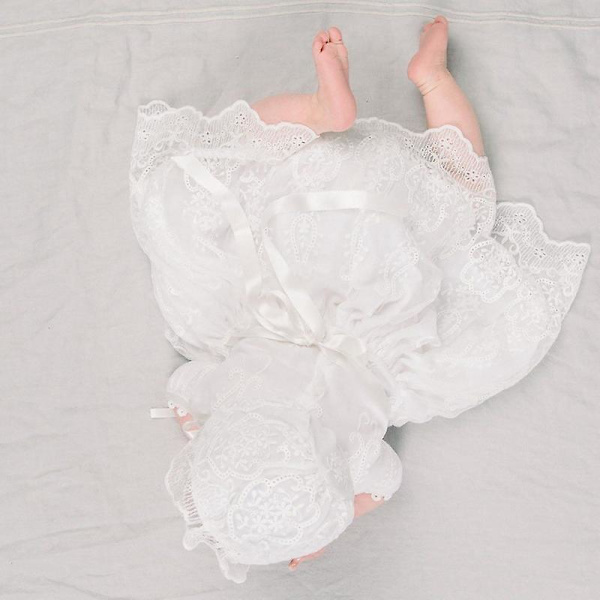 Vauvan tyttöjen kastemekko muodollinen kastepuku prinsessa tyttö pitkät hihat pitsi kirjailtu tylli mekot pitsi hattu