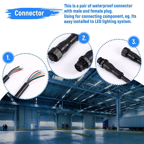 8-pins M/F Vanntett Kontaktkabel Svart