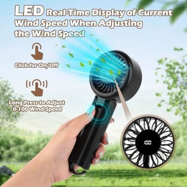 Bärbar fläkt. Mini bärbar fläkt. USB bärbar fläkt med LED-display - svart.