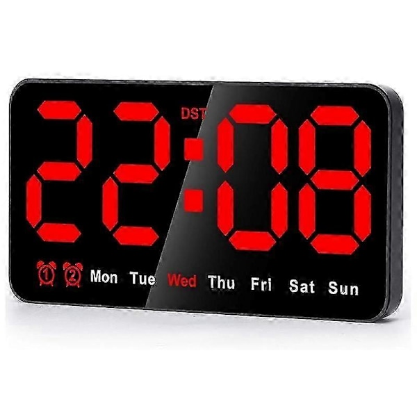 Digitaalinen seinäkello, 9 tuuman LED-digitaalinen kellonäyttö 12/24H, suuret numerot, pieni hiljainen seinäkello (punainen)
