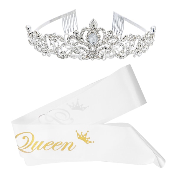 2 stk Prom Queen Sash og Crystal Rhinestones Crown Set Bryllupsfest Hodeplagg