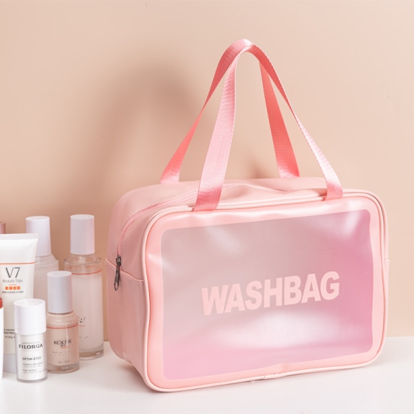 Transparent necessär vattentät PVC 3-delad kosmetisk väska bärbar rese necessär för kvinnor pink